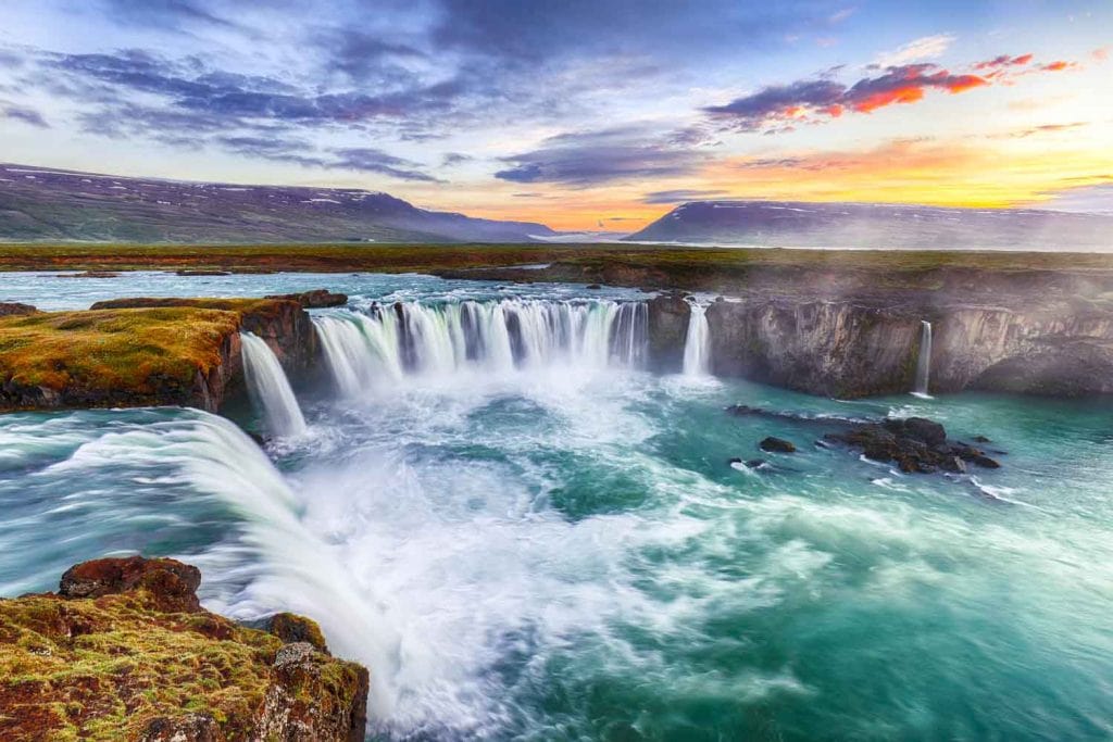 Godafoss Waterfall sunset iceland 1024x683