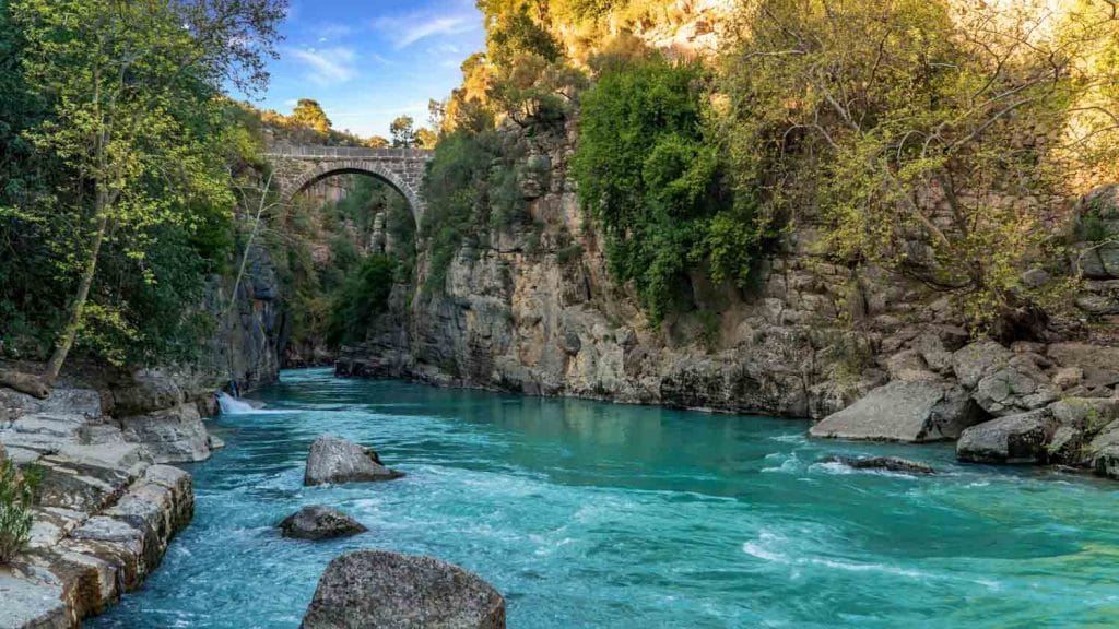 Oluk Bridge across Kopru Irmagi creek Koprulu Canyon National Park Turkey 1024x576