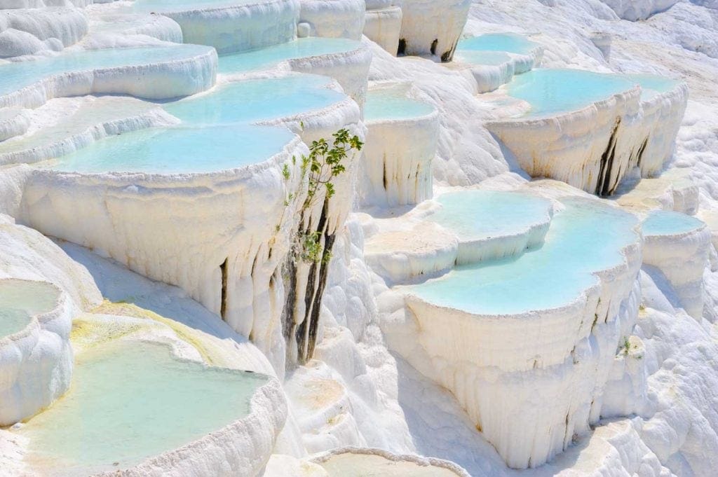 Travertine pools and terraces Pamukkale Turkey 1024x681