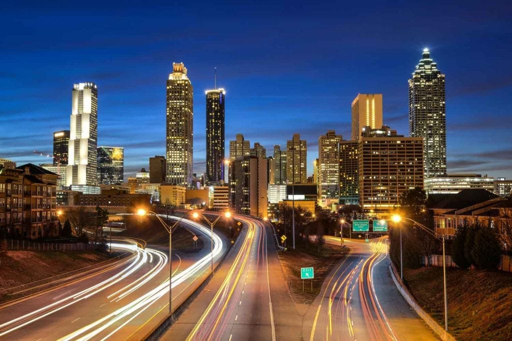 Atlanta downtown skyline at night 1024x683