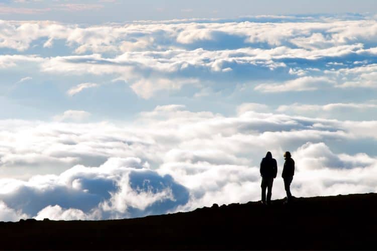 Tourists Watching Sunset on the Top of Haleakala Volc