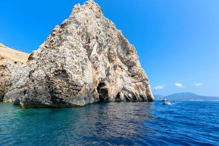 Blue Cave Carved in the Limestone in Busevo Island