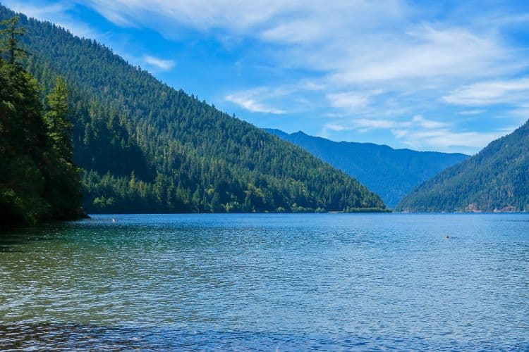 Lake Crescent in Olympic National Park in a hot summer