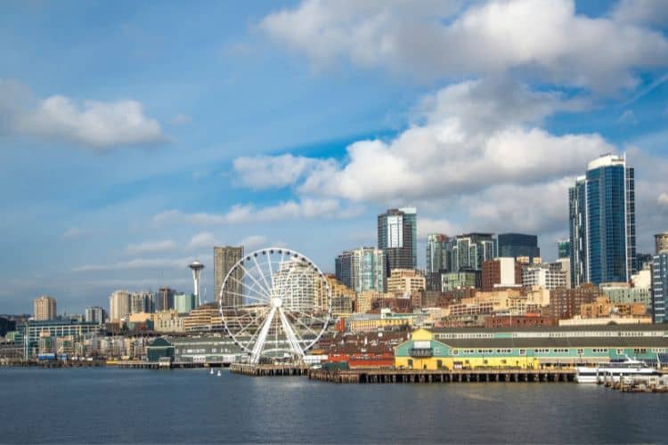 Seattle skyline view from Bainbridge island ferry