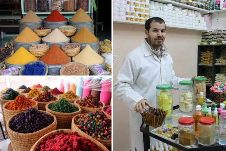 Vendedor de jabones y especias en uno de los zocos de Marrakech