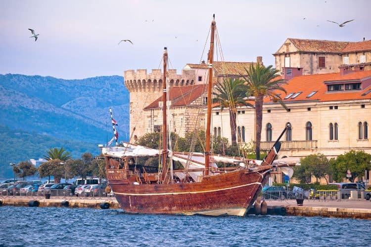 Wooden sailboat in Korcula Island