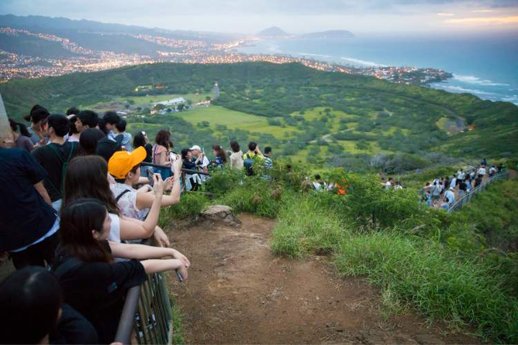 Crowded Summit Diamond Head Hike