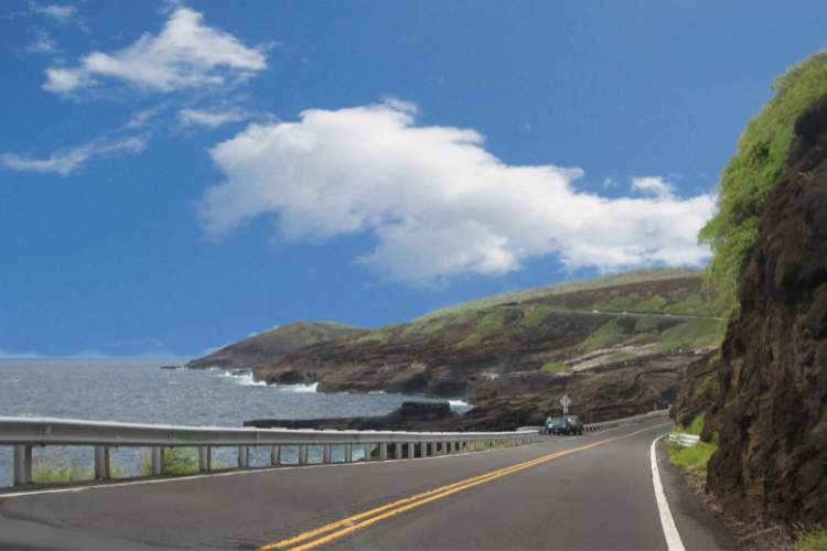 Scenic coastal road in Oahu Hawaii