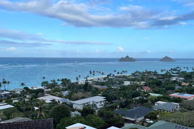 View of the Mokoluas windward coast of Oahu Hawaii